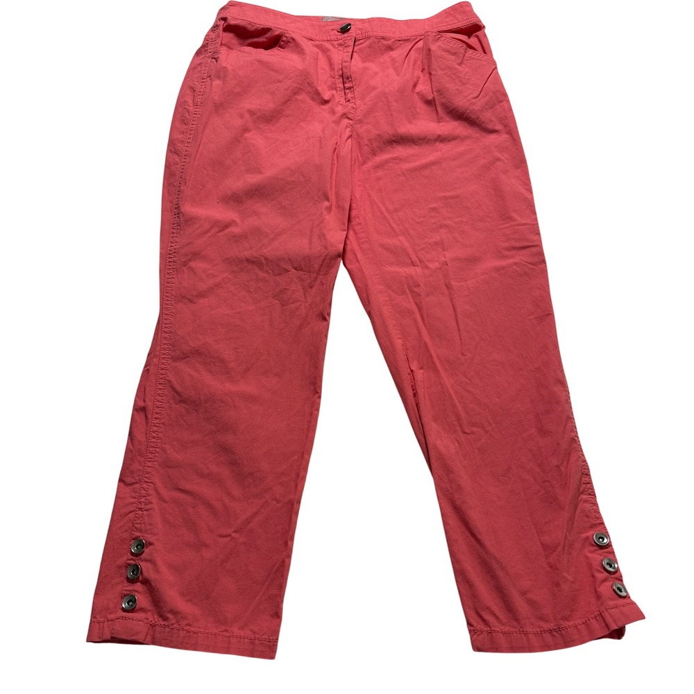 Chico's Skimmer Pants SZ 0.5 (S) Coral Cropped Snap Hem Elastic Waist preppy